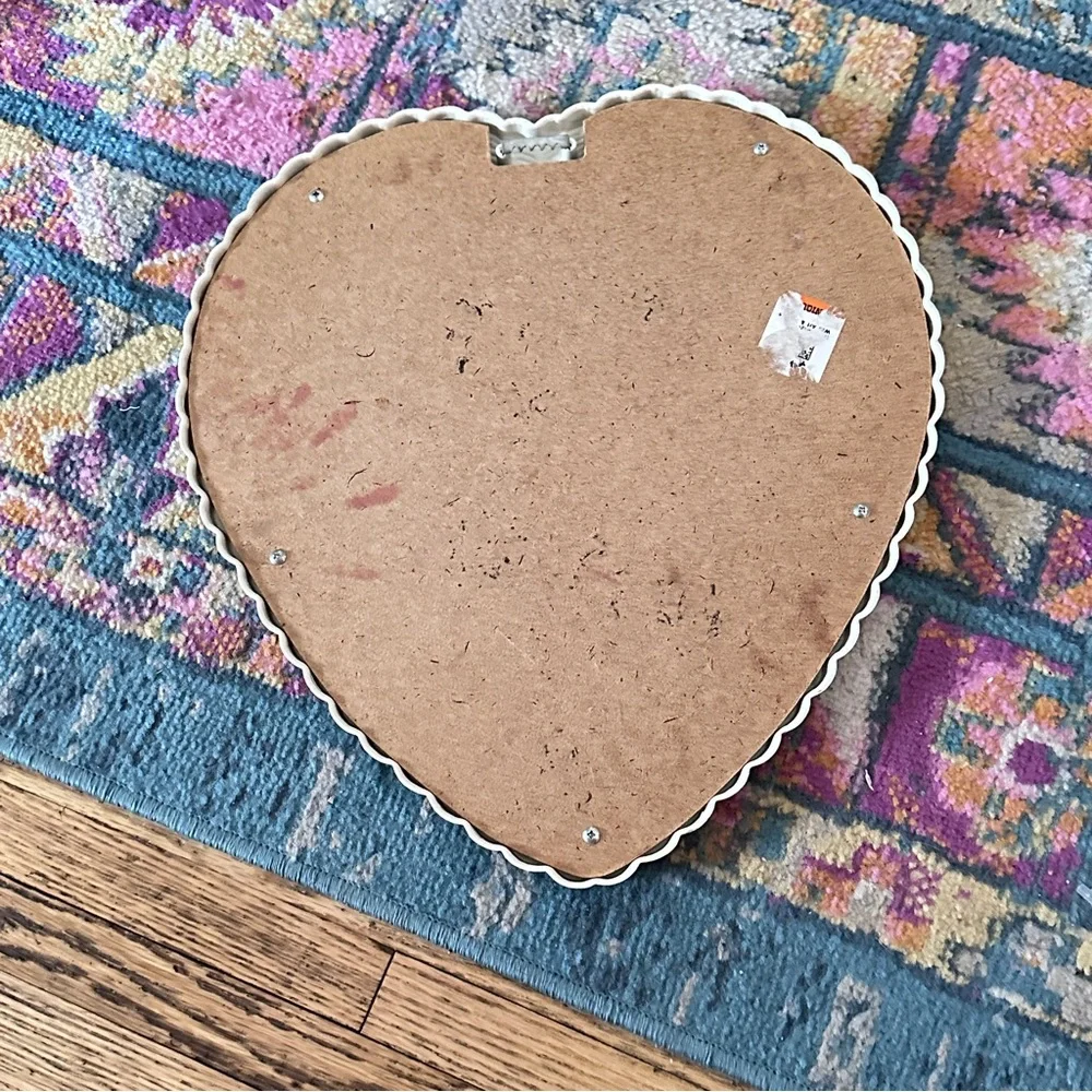Vintage Heart-Shaped White and Pink Wall Mirror